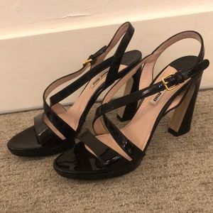 Miu Miu Vernice Strappy High Heel Sandals 38 1/2 Women Black Patent Leather